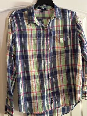 Chaps Multicolor Plaid Button-Down Shirt in Blue, Green & Pink